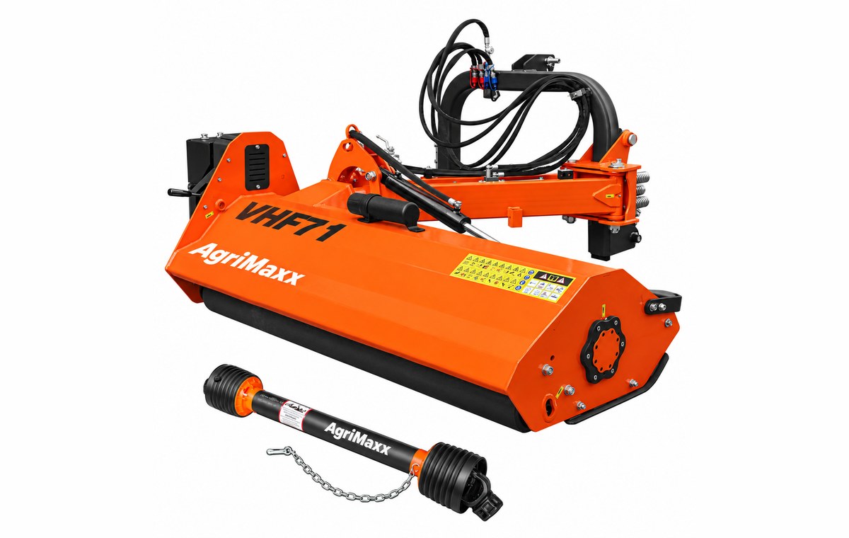 AgriMaxx VHF71 71″ Heavy-Duty Hydraulic Offset Flail Ditch Bank Mower — 71-inch hydraulic offset flail mower for verges, ditch banks and road shoulders -- swings out on a hydraulic arm while the tractor stays on flat ground.